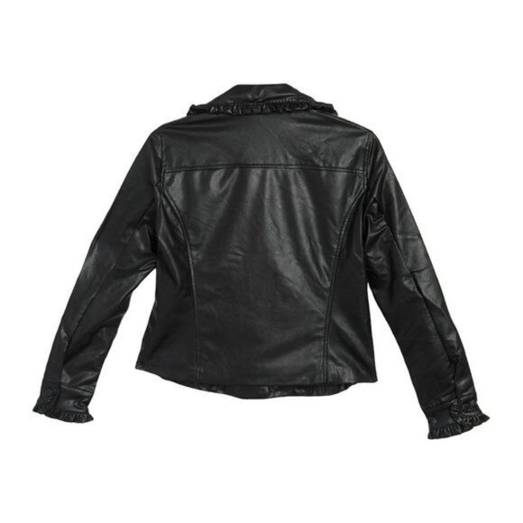 Catherine Malandrino Faux Leather Ruffle Trim Black Moto Jacket - Picture 3 of 3